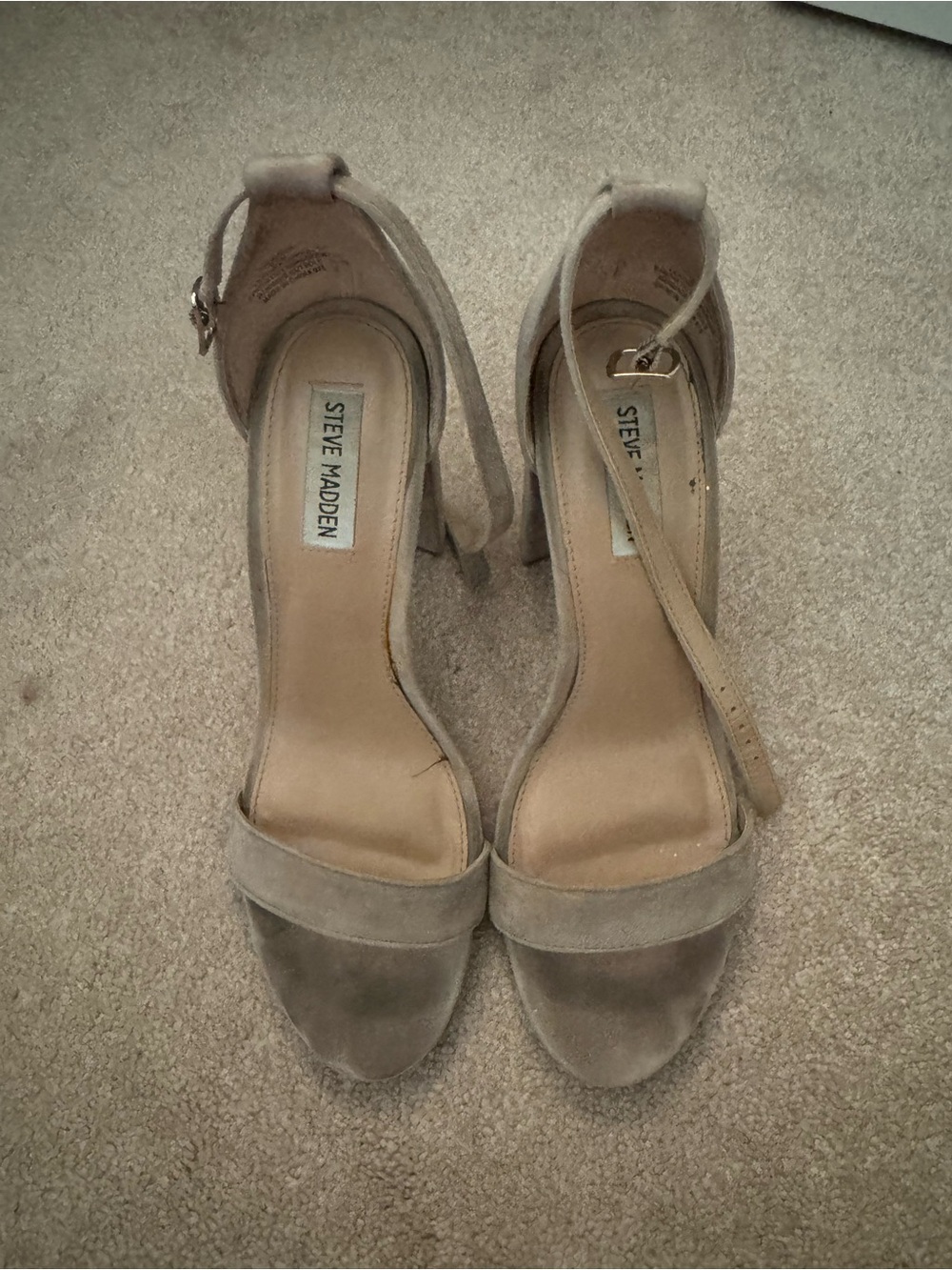 Steve Madden Taupe Suede Open-Toe Ankle-Strap Heels